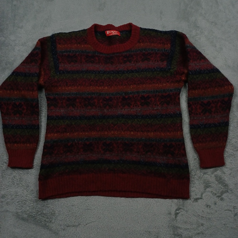 Peruvian Sweater Womens Large Red Striped‎ Alpaca Perumaqui Pullover